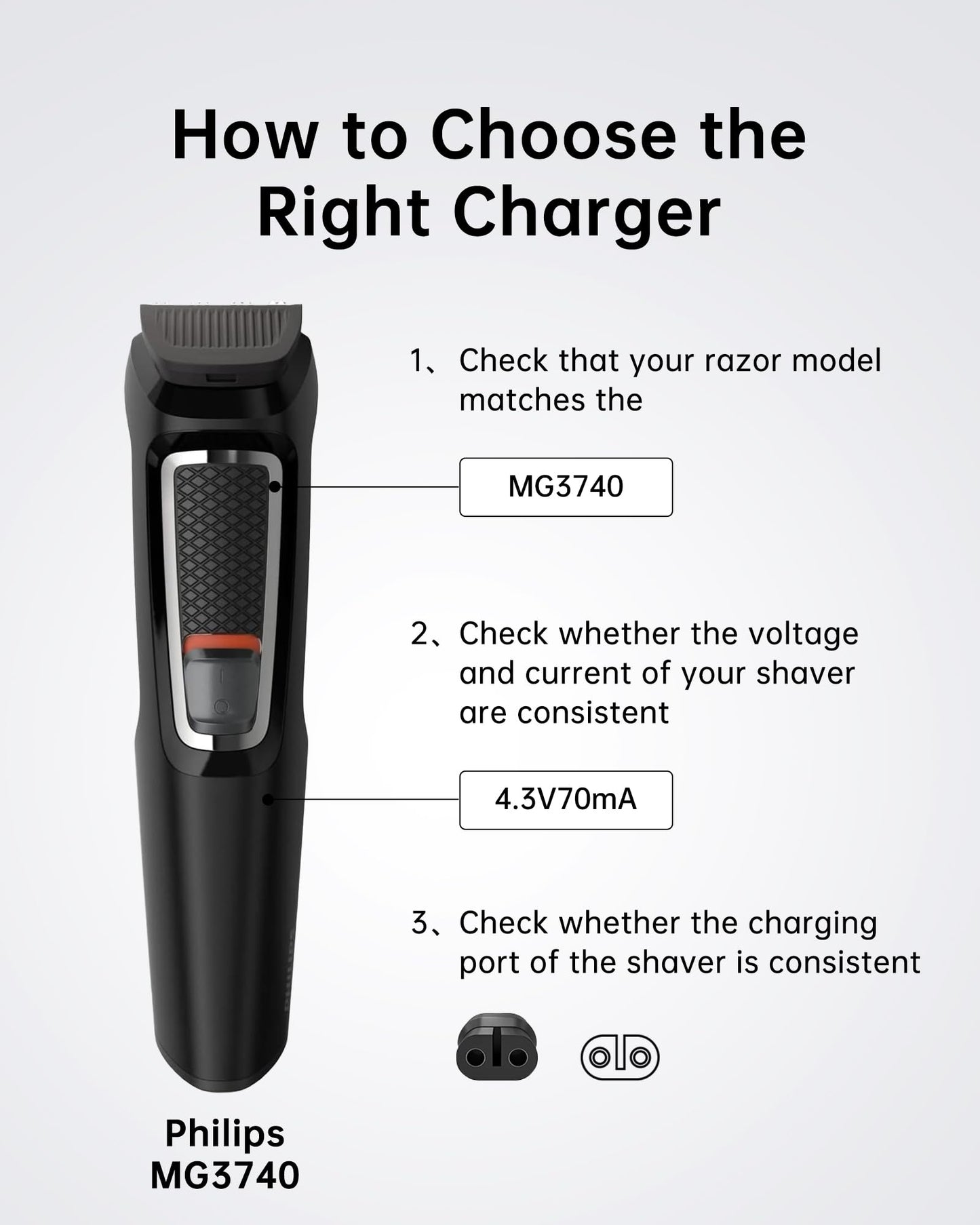 VHBW Charger Cord for Philips Norelco MG3740 & QP2520 Only, 4.3V 70mA Power Adapter, 6FT Replacement Charging Cable