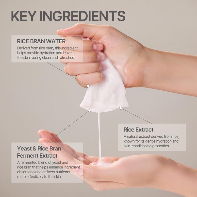 Rice Water Sheet Mask - Hydrating Korean Face Mask for Radiant Skin | Moisturizing & Improves Texture - 25ml x 10 Sheets