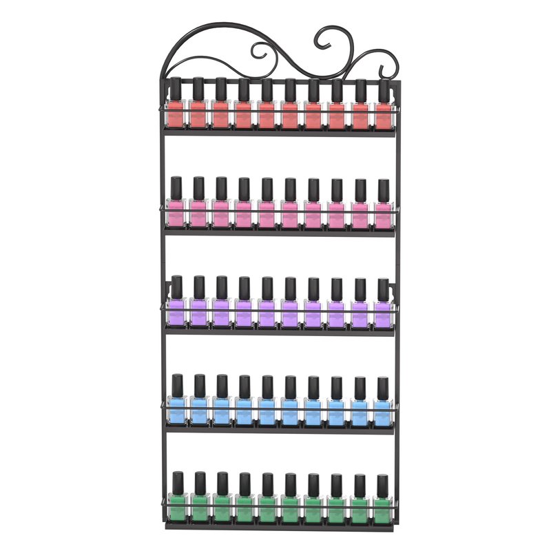 ERYTLLY Wall Mounted Nail Polish Rack, Rectangle Nail Storage Organizer, Salon Shelf Organizer (Black)
