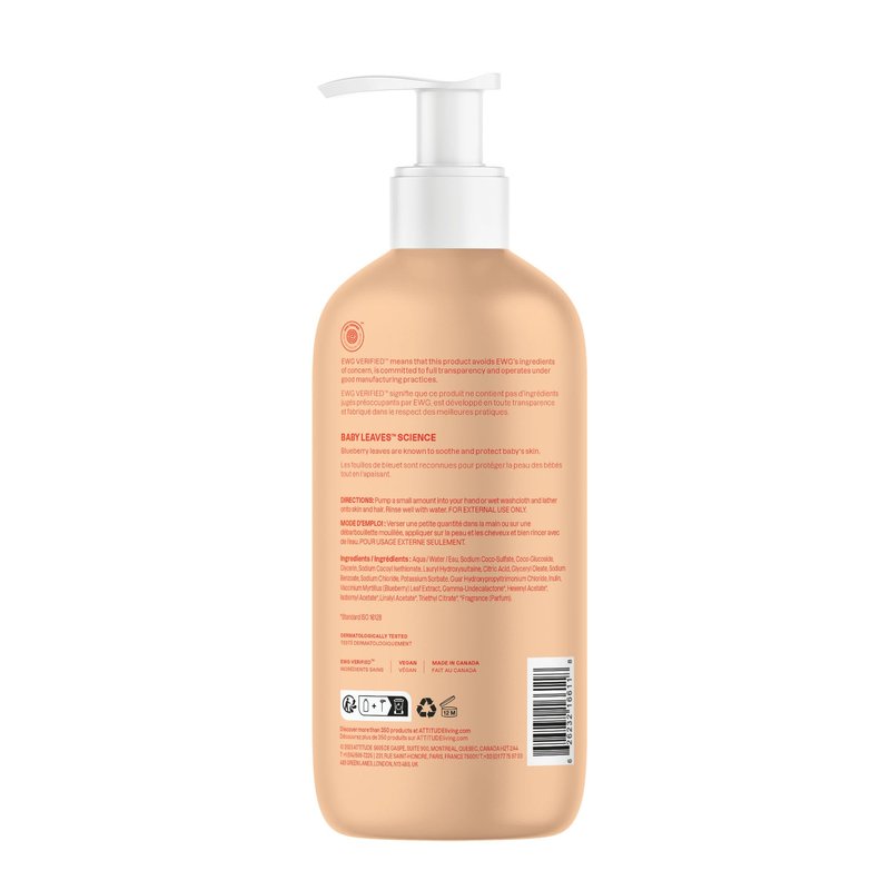 ATTITUDE Baby 2-in-1 Shampoo and Body Wash, EWG Verified, Dermatologically Tested, Vegan, Orange and Pomegranate, 16 Fl Oz (Pack of 3)