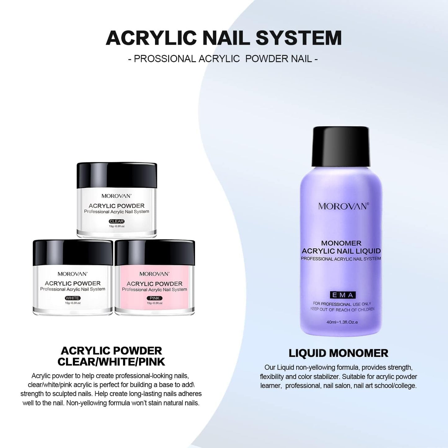 Morovan Acrylic Nail Kit for Beginners: Professional Nail Kit Set with Acrylic Powder Glitter Full Nail Starter Kit for Nail Extensions