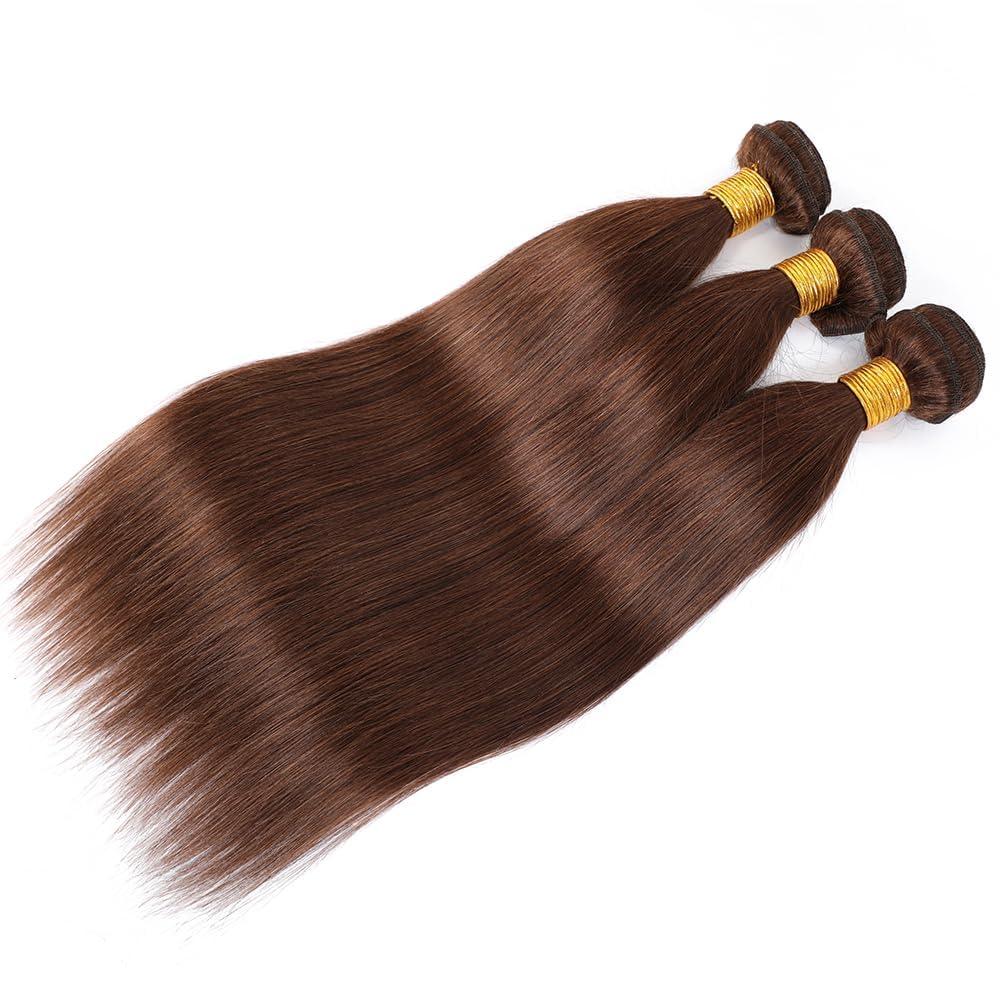 Human Hair Bundles - 18" 20" 22" Straight Brazilian Hair | Chocolate Brown Unprocessed Weave for Black Women