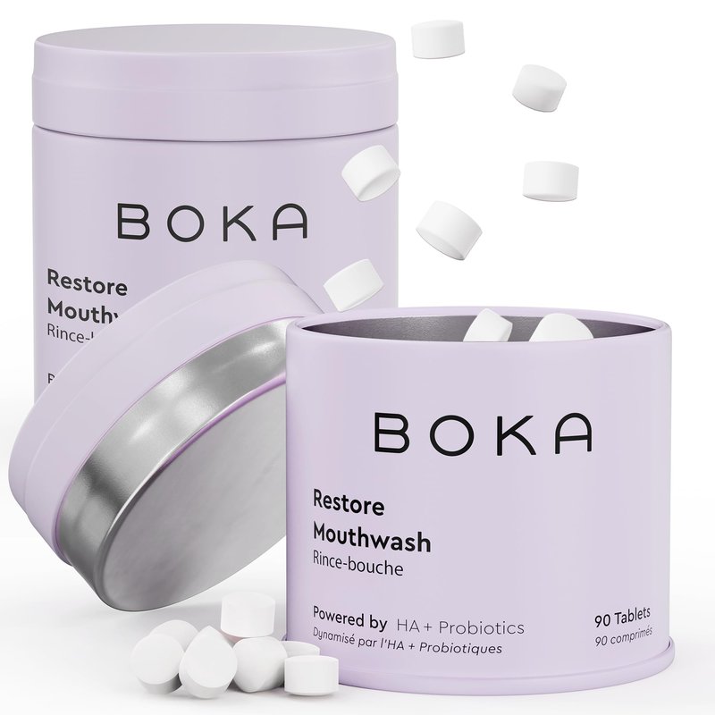 Boka Mouthwash Tablets with Hydroxyapatite - Refreshes Breath - Fluoride Free & Alcohol Free - Travel Size Mouthwash Chewable Tablets - (Pack of 2, 90 Pcs, Mint)