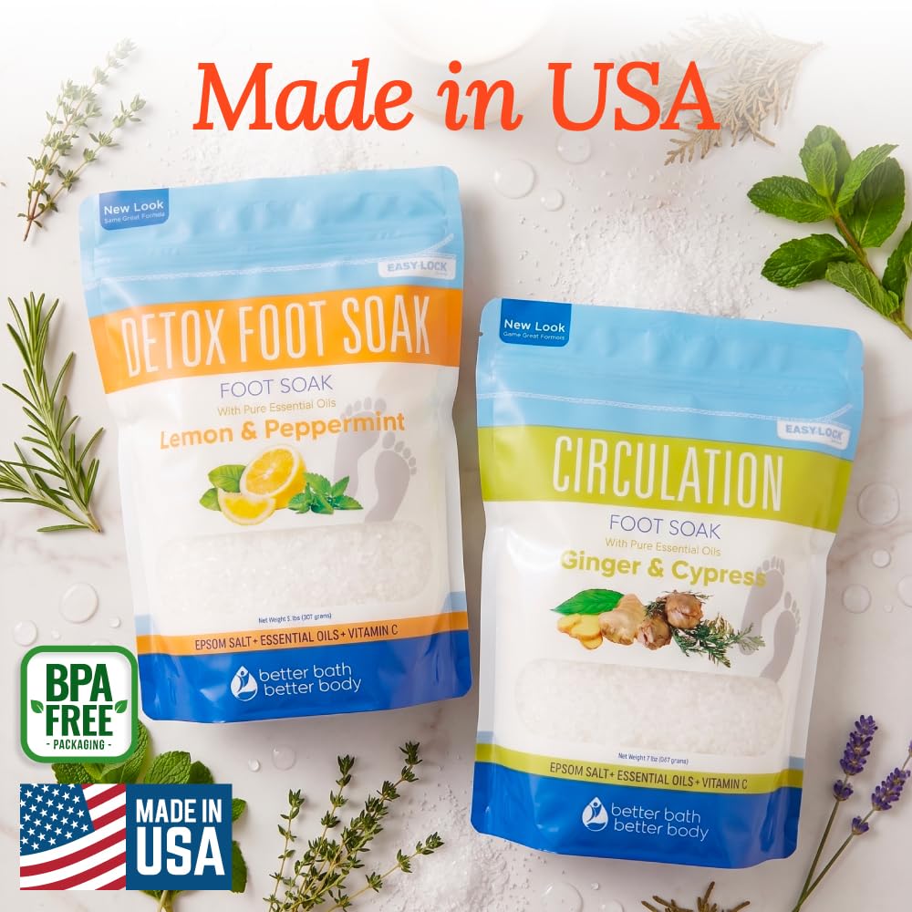 2 Pack Foot Soak Salts Bundle for DIY Foot Spa with Bamboo Scoop (2 lbs Each 4 lbs Total) for Discomfort and Dry Skin Made in USA with BPA Free Easy Lock Pouch