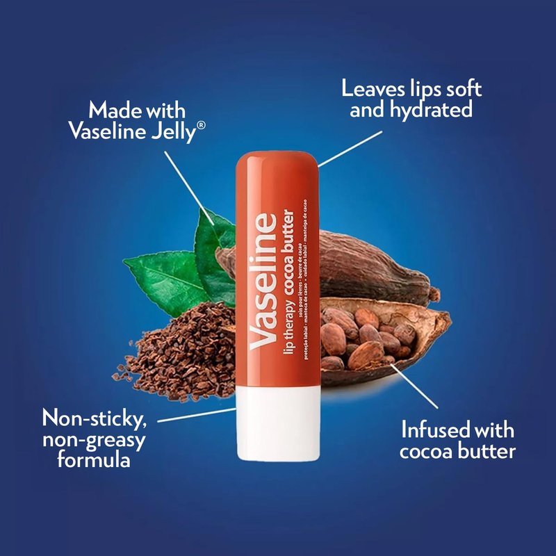Vaseline Cocoa Radiant Spray 4-Pack + Cocoa Butter Lip Therapy Stick for Soft, Smooth Skin & Lips
