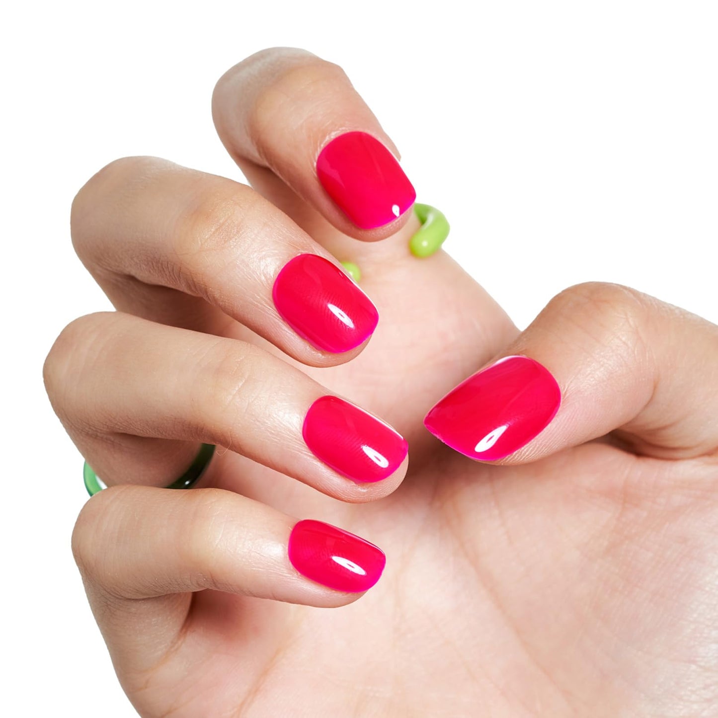 GLAMERMAID Hot Pink Short Press on Nails, Bright Extra Short Squoval Glue on Nails for Women, Spring Summer Square Jelly Soft Gel Fake Nails, Round Reusable Acrylic False Nails Manicure Kit for Women
