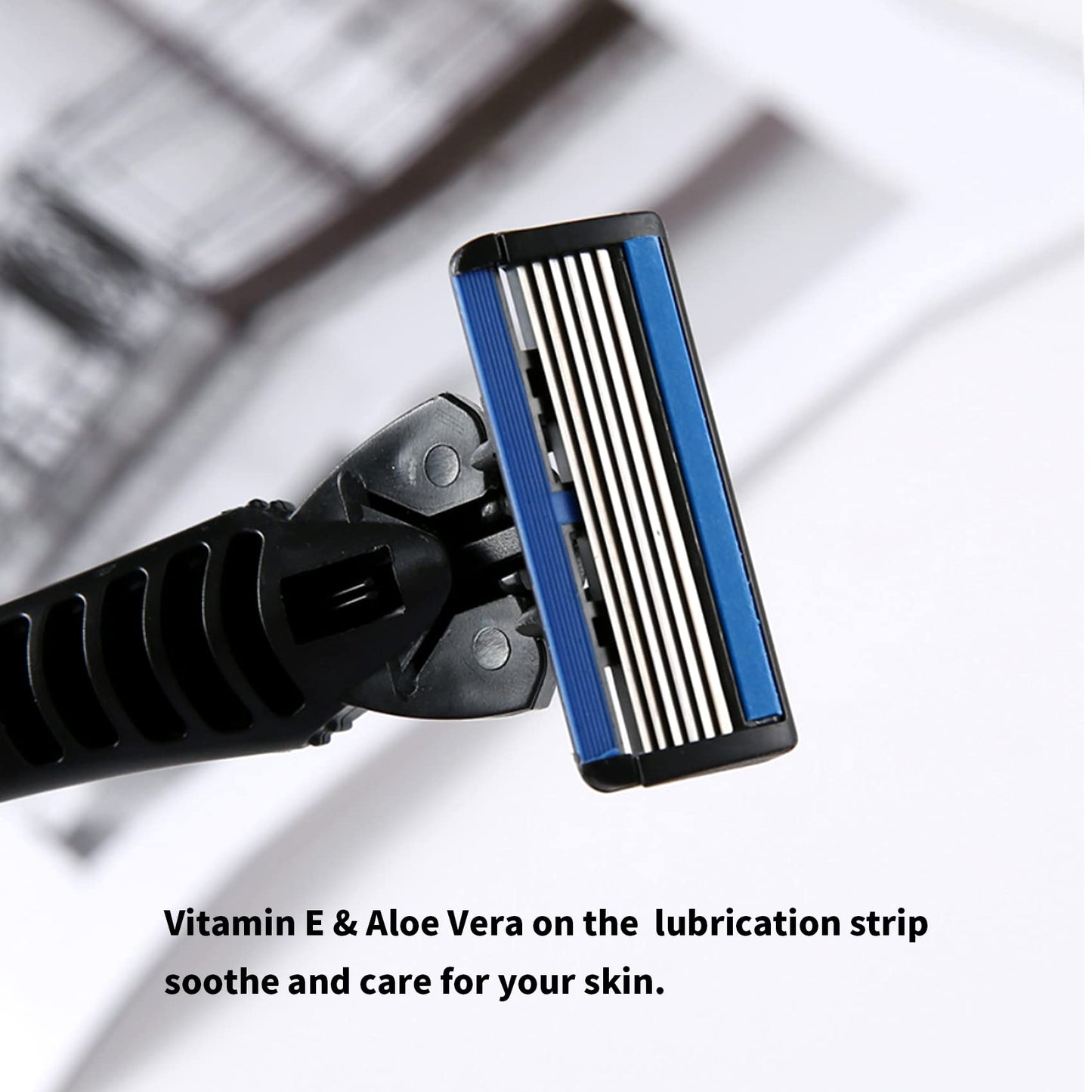 6-Blade Razor,Plastic Anti-slip Men Manual Refill Cartridges razors, Reusable Face Cleansing Care Tool, 30 pcs refill cartridges, Shave Supplies for Men and Women - Black