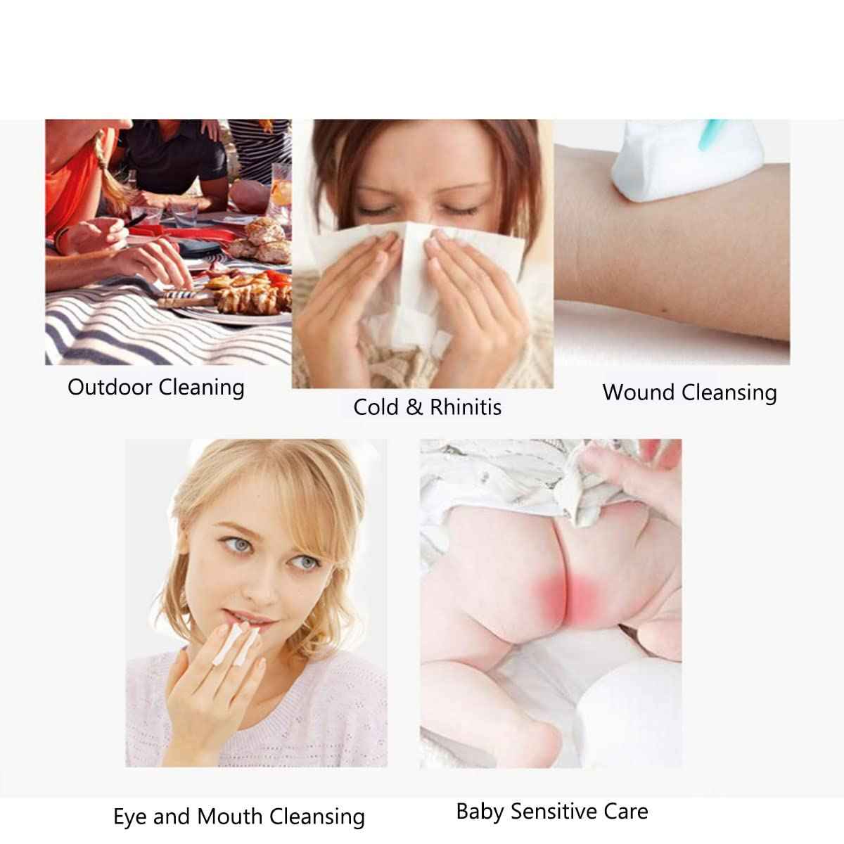 110ct- HUNWEY Saline Wipes Cleansing Face Eye Wound Aftercare Swabs Unscented for Baby Aldult Travel Individual Packet