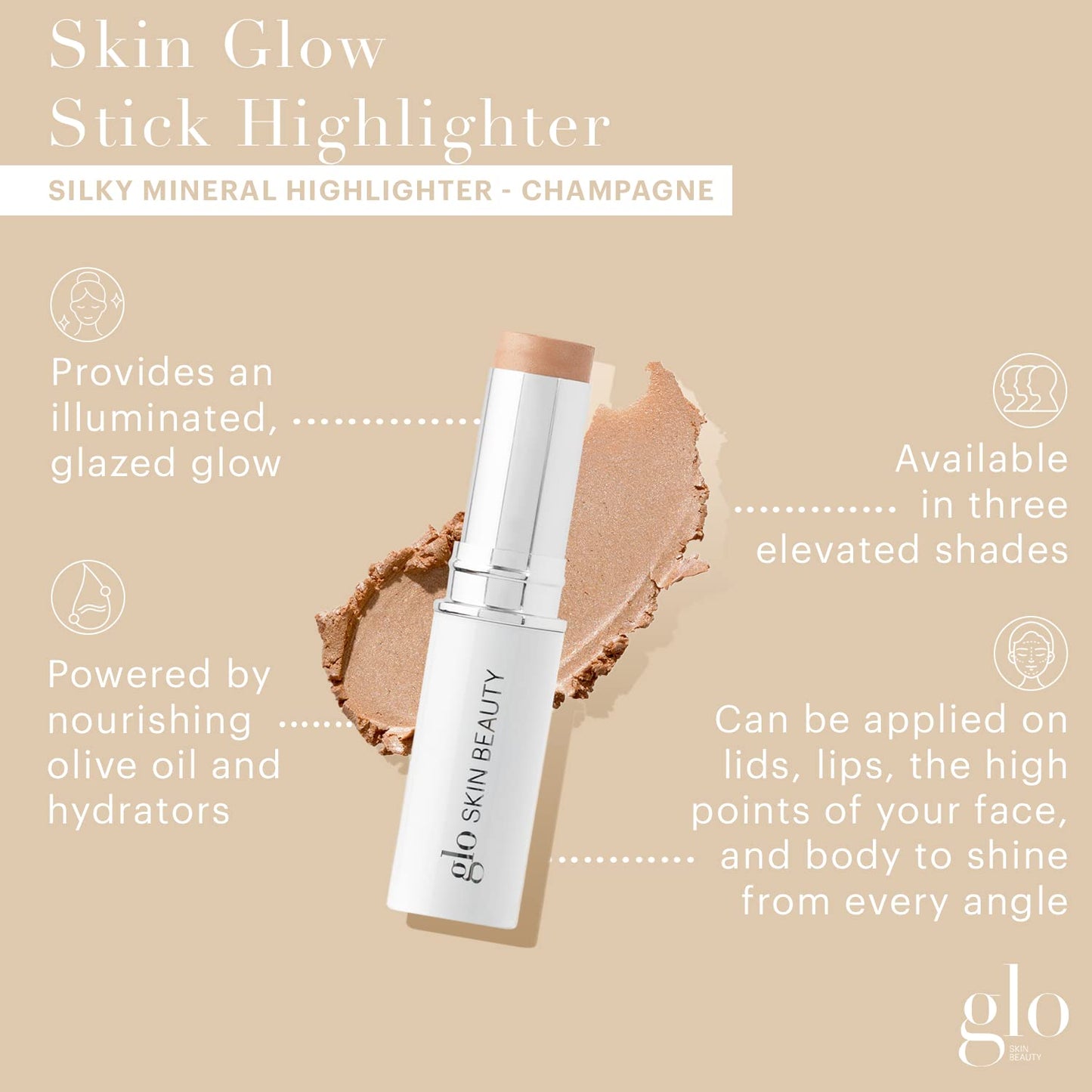 Glo Skin Beauty Skin Glow Stick Cream Highlighter, Champagne 0.32 oz