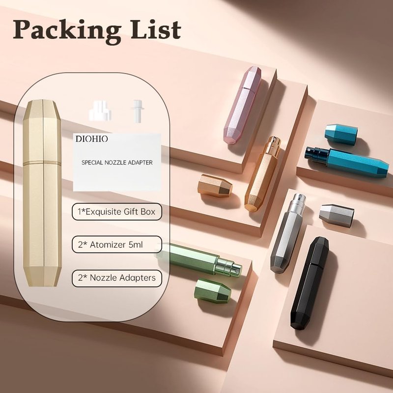 Travel Perfume Atomizer - Refillable Mini Cologne Dispenser | Portable Pocket Size Sprayer for Men & Women - 3pcs (Gold, Pink, Green)