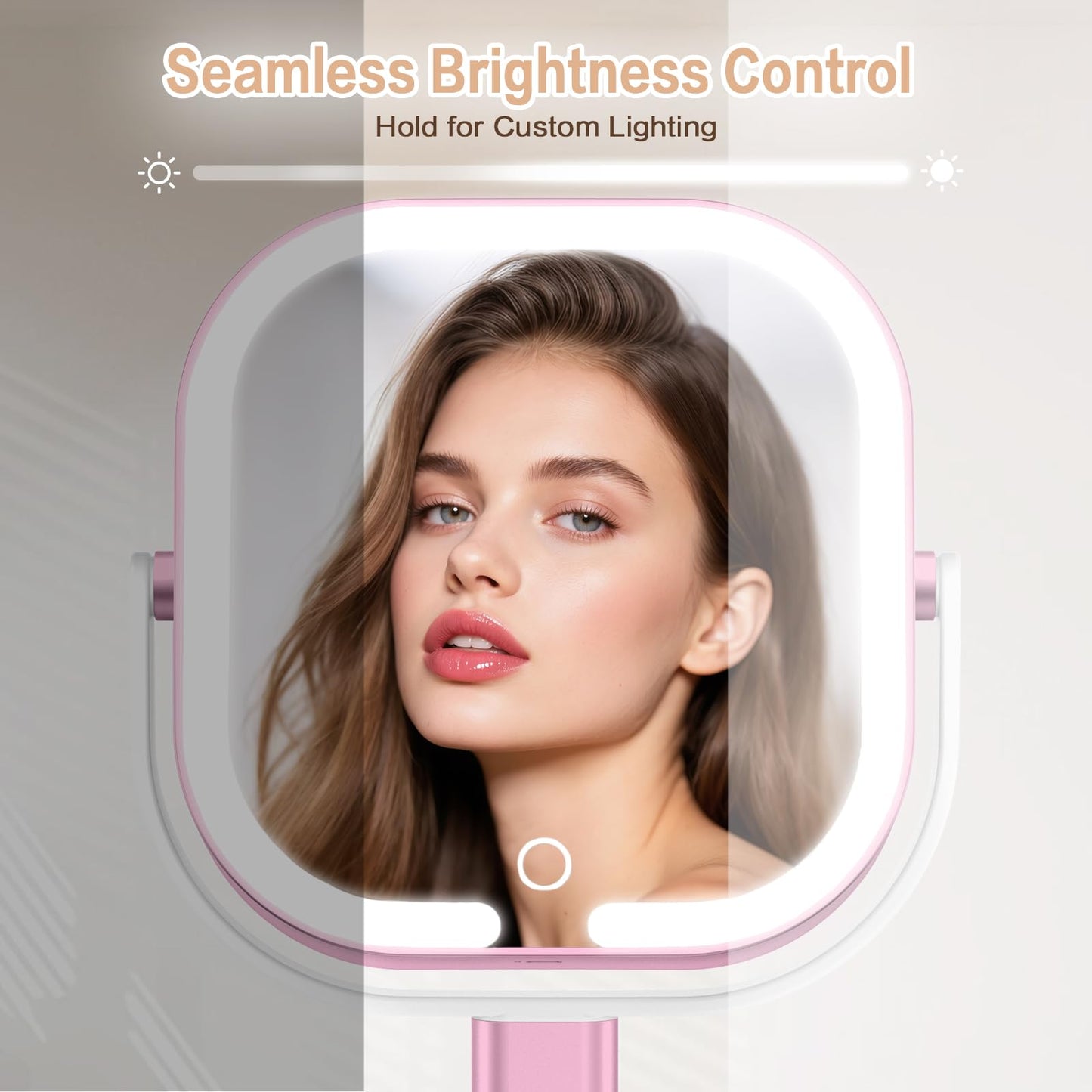 Rosivyphan Makeup Mirror with Lights, 1X/10X Magnifying Vanity Mirror with 3 Colors, 2000mAh Rechargeable Double Sided Magnifying Mirror, Height Brightness Adjustable, 360° Rotation Vanity