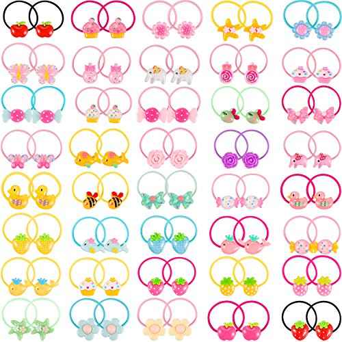80 Pieces (40 Pairs) Girls Cartoon Elastic Hair Ties Head Hair Tie Bands Ropes Girls Ponytail Holders