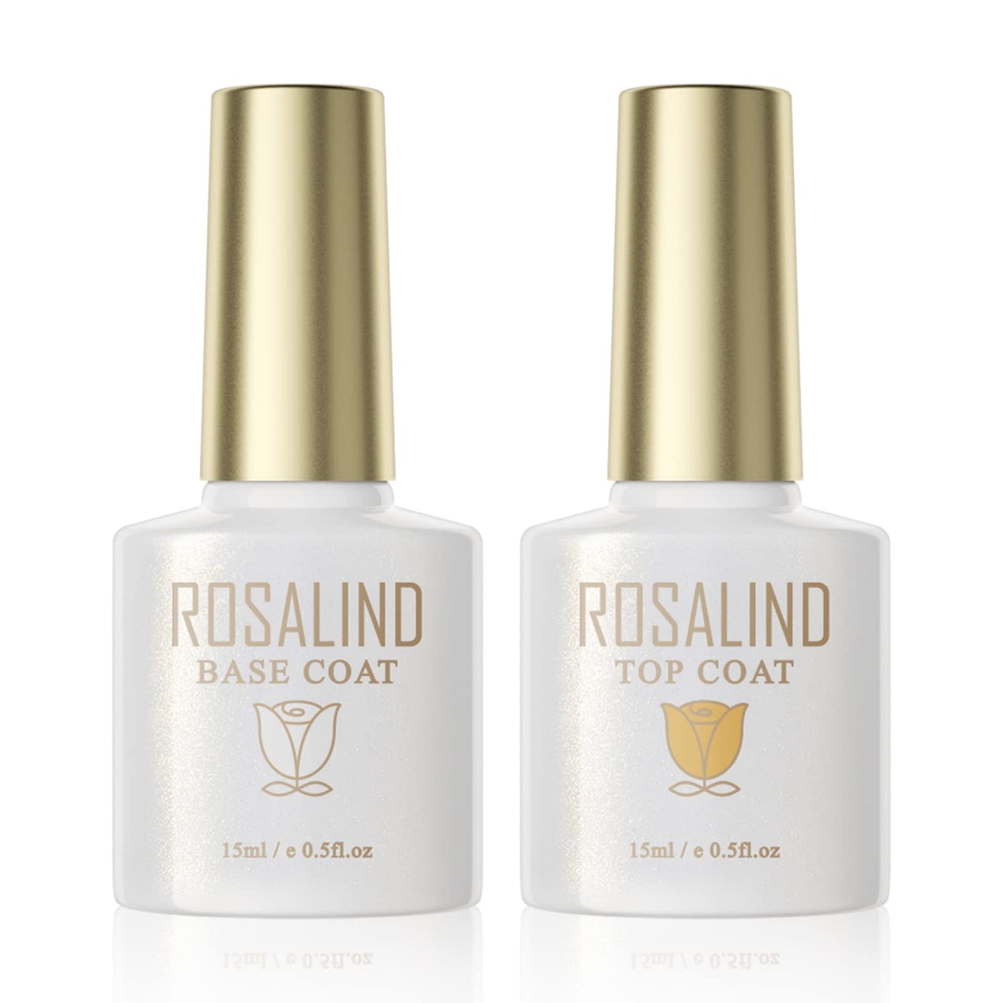 ROSALIND 2 PCS No Wipe Gel Top Coat and Base Coat Set Soak Off LED Nail Lamp Clear Base Top Gel Nail Polish Set