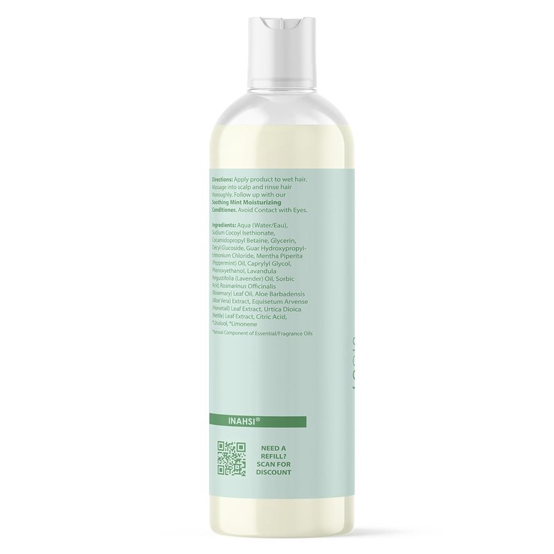 Inahsi Soothing Mint Gentle Cleansing Shampoo - Curly Hair Care for Men, Women & Kids | 12 oz, Made in the USA