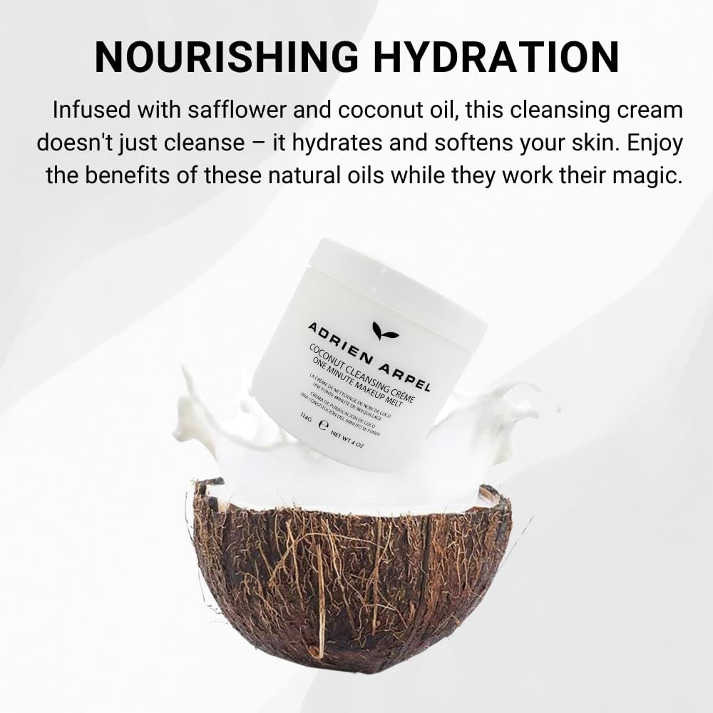 Adrien Arpel Coconut Cleansing Crème, Facial Cleanser & Makeup Remover, Balm Hydrates & Softens Sensitive, Dry & Mature Skin, 4 oz