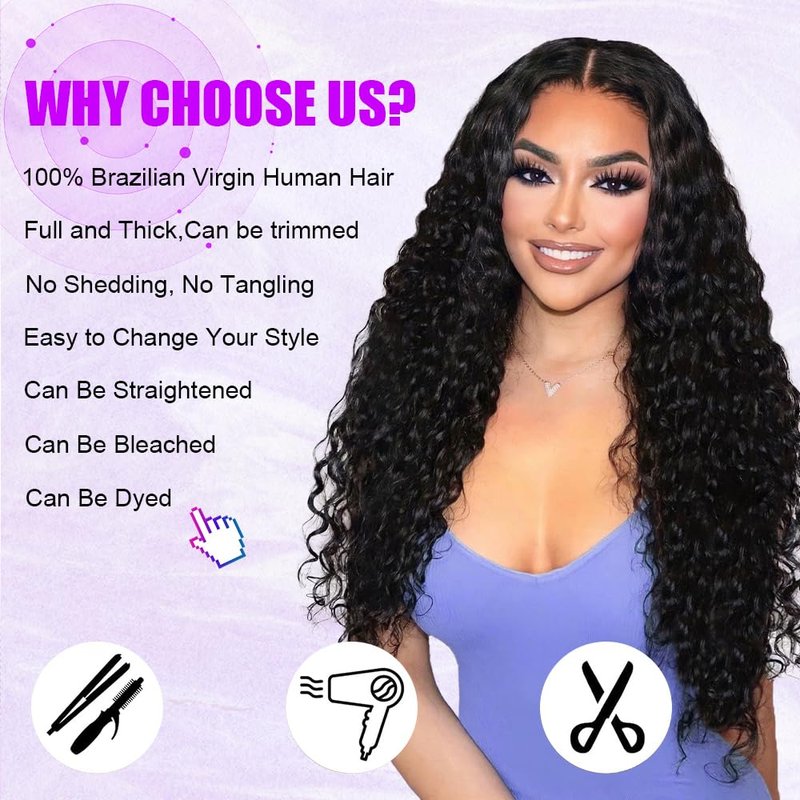 Water Wave Human Hair Bundles 14 Inch 12A Double Weft Deep Wave Bundles Human Hair Curly Bundles Human Hair Quick Weave Hair Bundles Natural Black