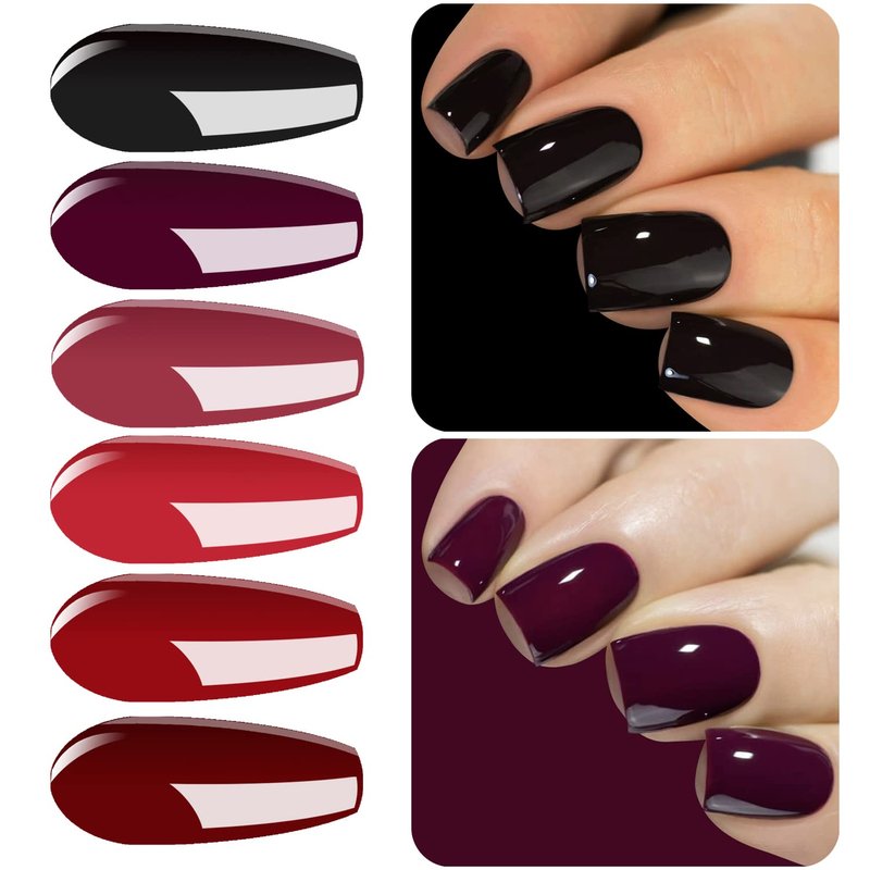 Vishine Classic Red Gel Nail Polish Set, Dark Red Burgundy Black Purple Gel Polish Kit Soak Off UV Nail Lamp LED Gel Nail Kits for Nail Art Design Home DIY Manicure Nail Salon Varnish 8ml