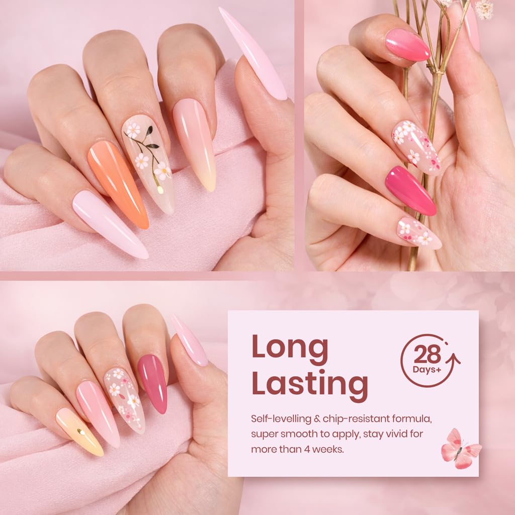 Beetles Summer Gel Nail Polish Set - 36 Colors Verse of Flower Gel Nail Kit, Pink White Black Red Purple Blue Yellow Gel Colors & 3Pcs Base Top Coat Soak off UV Home Salon Gift for Women