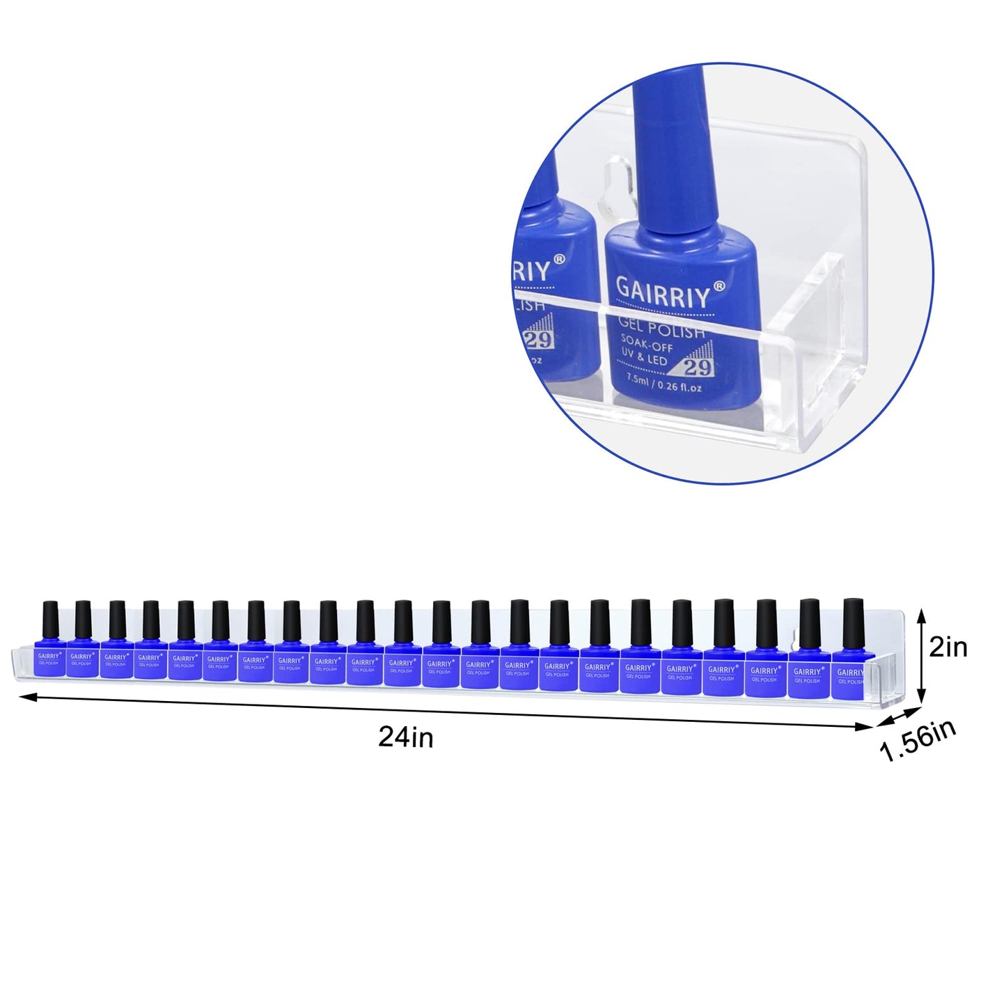 trophable 24in Nail Polish Rack Wall Mounted Shelf with Removable Anti-Slip End Inserts, 6 Pack Clear Acrylic Nail Polish Organizer Wall Rack Display 150 Bottles