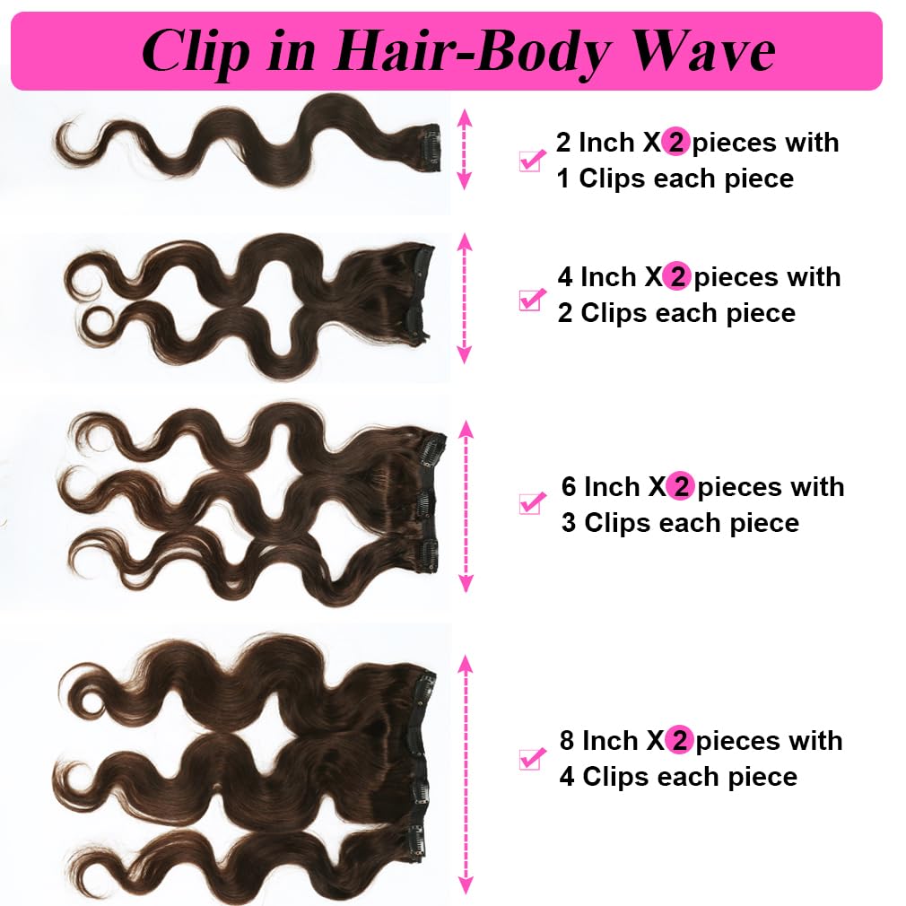 Clip in Hair Extensions Real Human Hair 14 Inch Remy Human Hair Extensions for Women Double Weft Seamless Clip ins Brazilian Body Wave Virgin Human Hair Extensions 8Pcs 100g 20 Clips Dark Brown
