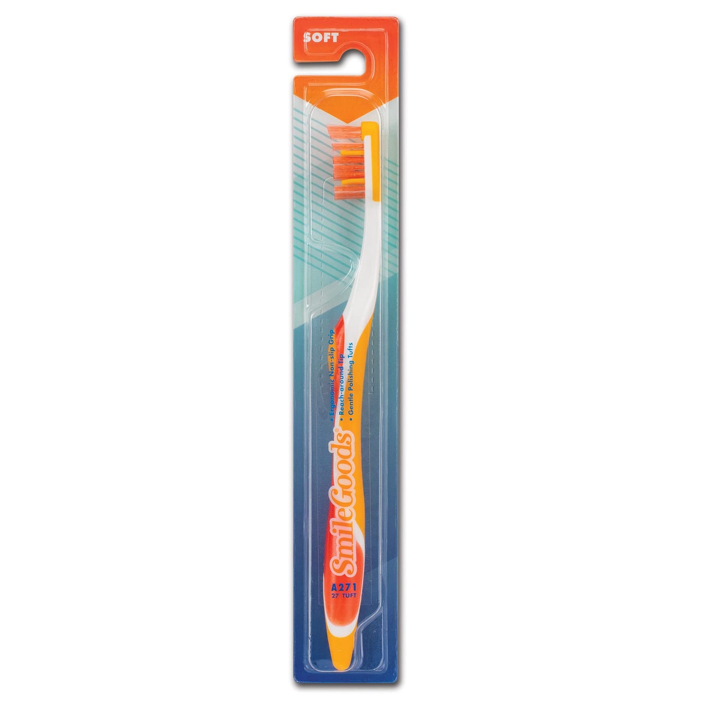 SmileGoods A271 Toothbrush, 27 Tuft, Soft Bristle, Individually Packaged Toothbrushes, Assorted Colors, Bulk Pack of 72