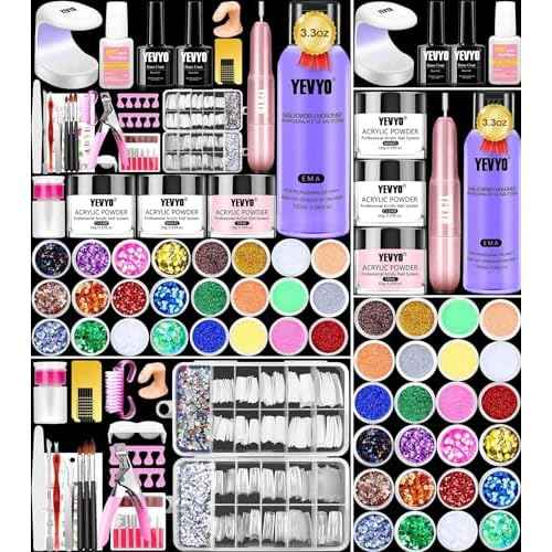 Acrylic Nail Kit with Drill and UV Light, Nail Kit for Beginner with Everything, 24 Glitter Acrylic Powder Monomer Liquid Set with Drill for for Home Nail Salon