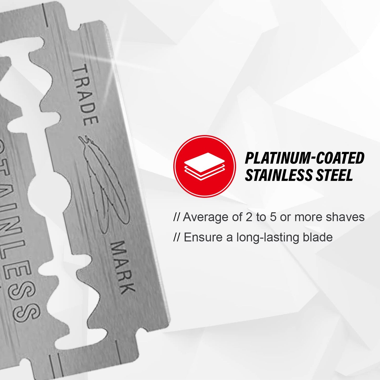 Feather Double Edge Safety Razor Blades - (50 Count) - Platinum Coated Hi-Stainless Steel Razor Blades - Fits Most Safety Razors - Super Sharp for Close Shaves - Made in Japan