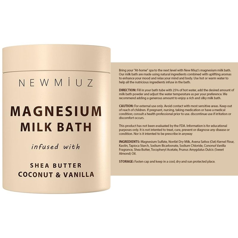 Creamy Magnesium Milk Bath Soak Powder Moisturize Soften Skin Coconut Vanilla Shea Butter Luxury Spa Bath Salt Relaxation Selfcare Gifts for Women