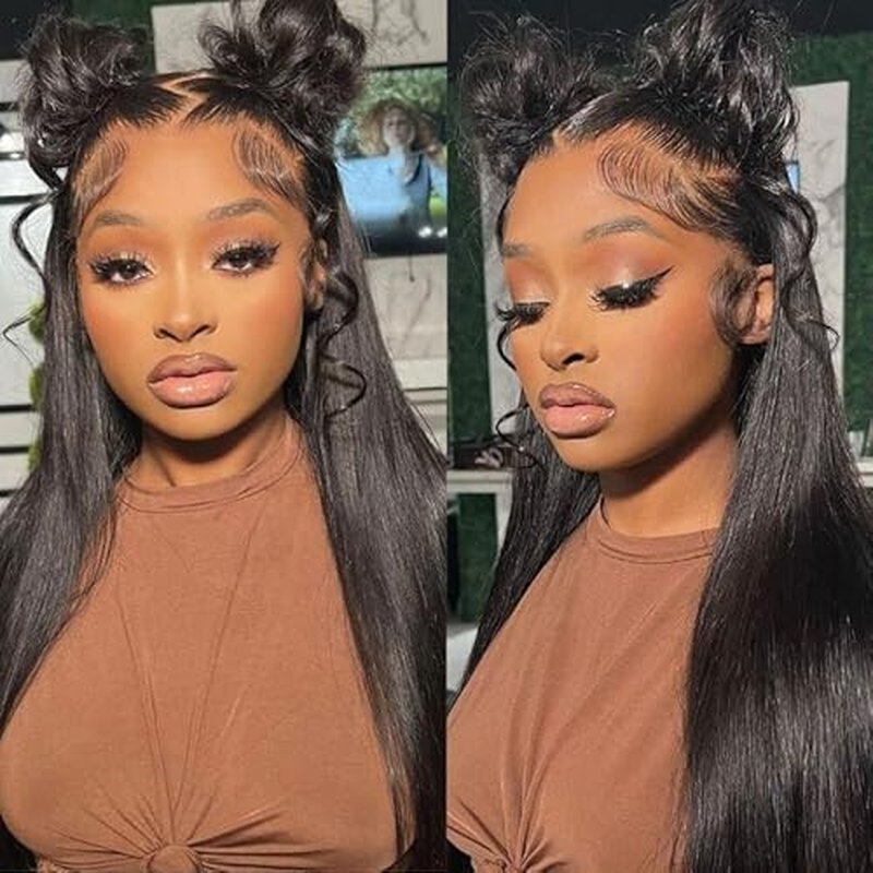 Full Lace Human Hair Wigs Transparent Lace Silky Straight Whole Lace Cap Remy Hair Extension Pre Plucked Glueless Free Parting Wig (10inch, Straight)
