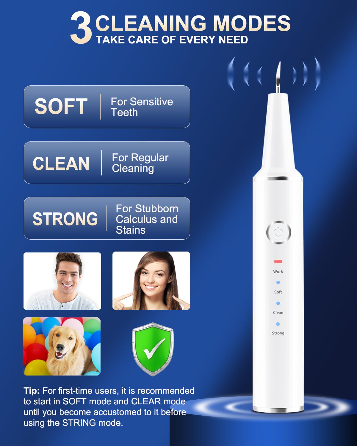 Spaunfit Plaque Remover for Teeth, Calculus Remover for Teeth Cleaning with 3 Modes and 4 Heads, Rechargeable Dental Calculus Remover Teeth Cleaning Kit for Home ASWE002, QG001, White