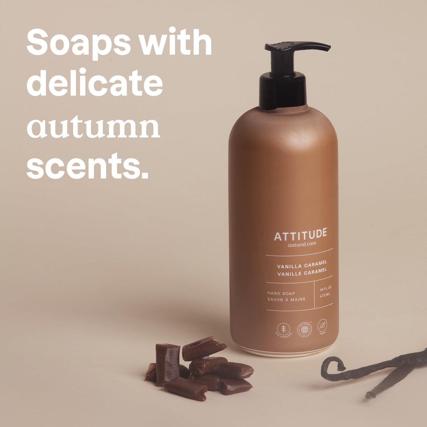ATTITUDE Limited Edition Liquid Hand Soap, EWG Verified, Plant and Mineral-Based, Vegan Personal Care Products, Vanilla Caramel, 16 Fl Oz (Pack of 3)