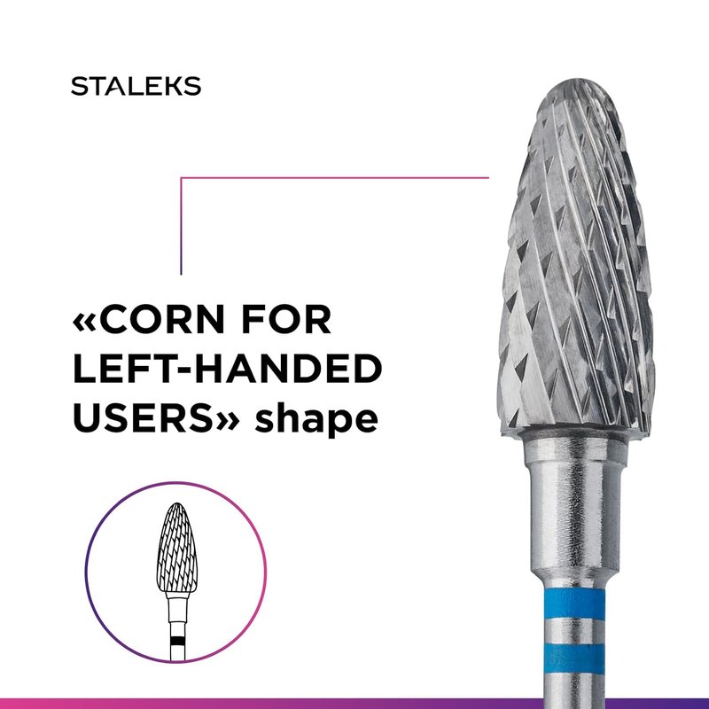 Staleks Pro Carbide Nail Drill Bit - Blue Corn 6mm Head | Left-Handed, Medium Hardness for Gel Polish Removal