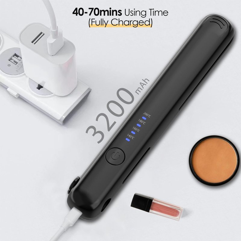 Mini Portable Cordless Hair Straightener, 1 inch Double Ceramic Flat Iron Hair Straightener and Curler 2 in 1, Wireless Curling Iron for Travel (Black)