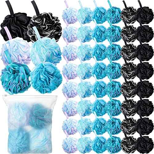 Shellwei 48 Pack Bath Sponge Shower Loofahs Bulk Pack 50g Soft Net Body Scrubber Shower Pouf Sponge Ball Body Mesh Pouf Exfoliating Bath Scrunchies for Men and Women