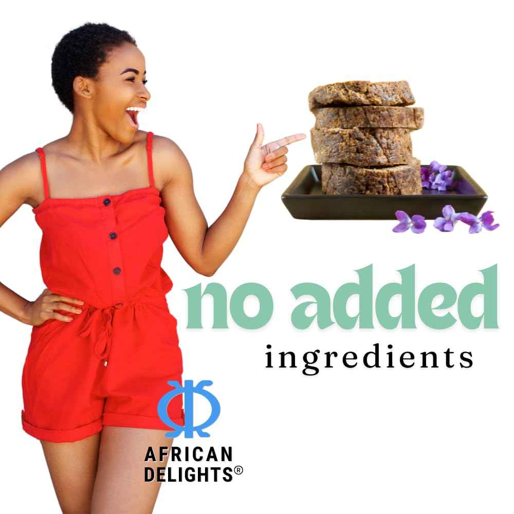 African Delights Herbal Black Soap Bar – Organic Soap for Acne & Sensitive Skin, Traditional Skincare from Ghana, Face & Body Cleanser, Jabon Negro Africano