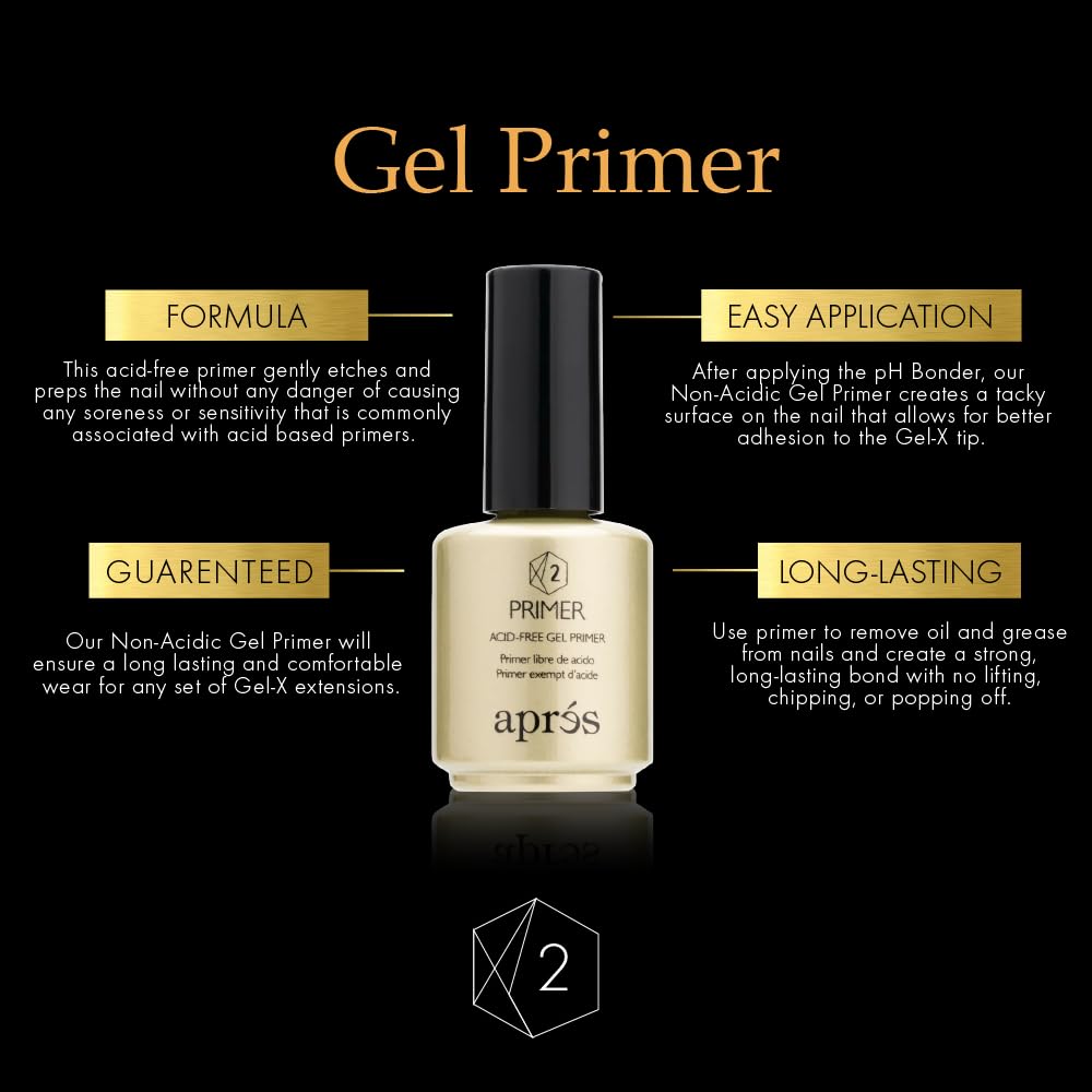 APRÉS Apres Gel-X Essentials - Extend Gel, pH Bonder, Acid-Free Gel Primer, Curved Nail File 100/180 Grit, Nail Buffer