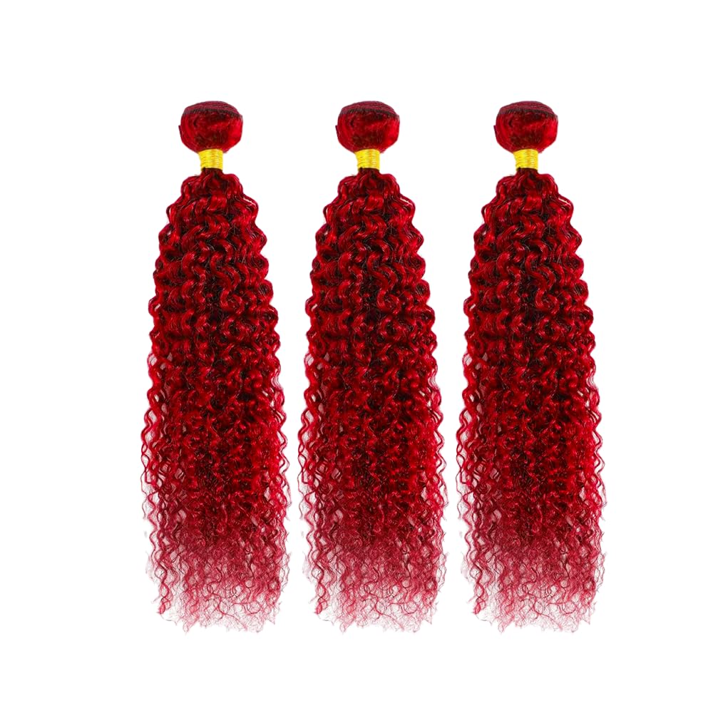 Red Kinky Curly Hair Bundles - Unprocessed Virgin Hair Extensions | Soft Burgundy, 12 Inch