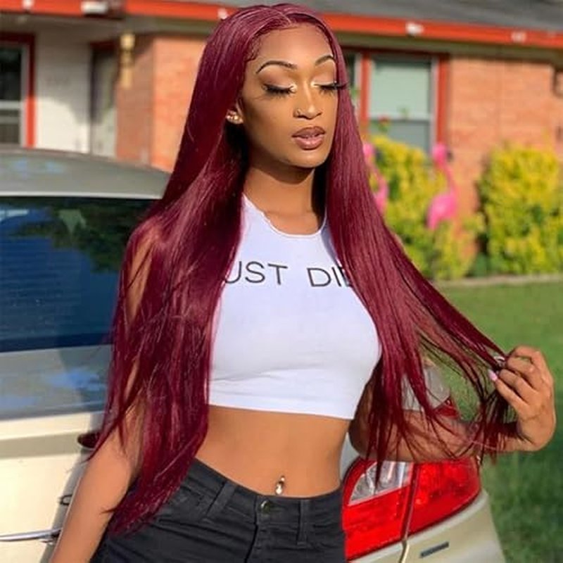 SUPERNOVA 99J Burgundy Lace Front Wigs Human Hair 4x4 HD Straight Wigs with Baby Hair 180% Density Red Wine Colored Wigs for Women 18 Inch