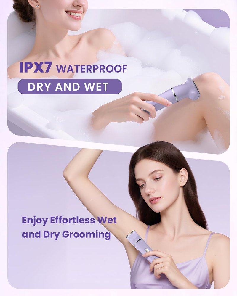 Bikini Trimmer for Women - 5 in 1 Electric Razors for Ladys Pubic Facial Nose Body Leg Hair Removal, Waterproof Electric Shaver for Women Private Area Sensitive Skin, Personal Hair Trimmer-Purple