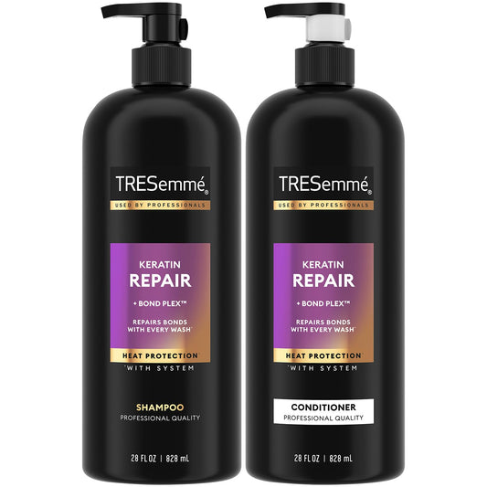 TRESemmé Shampoo and Conditioner, Keratin Repair – Bond Repair Hair Treatment, Frizz Control, 28 Oz Ea