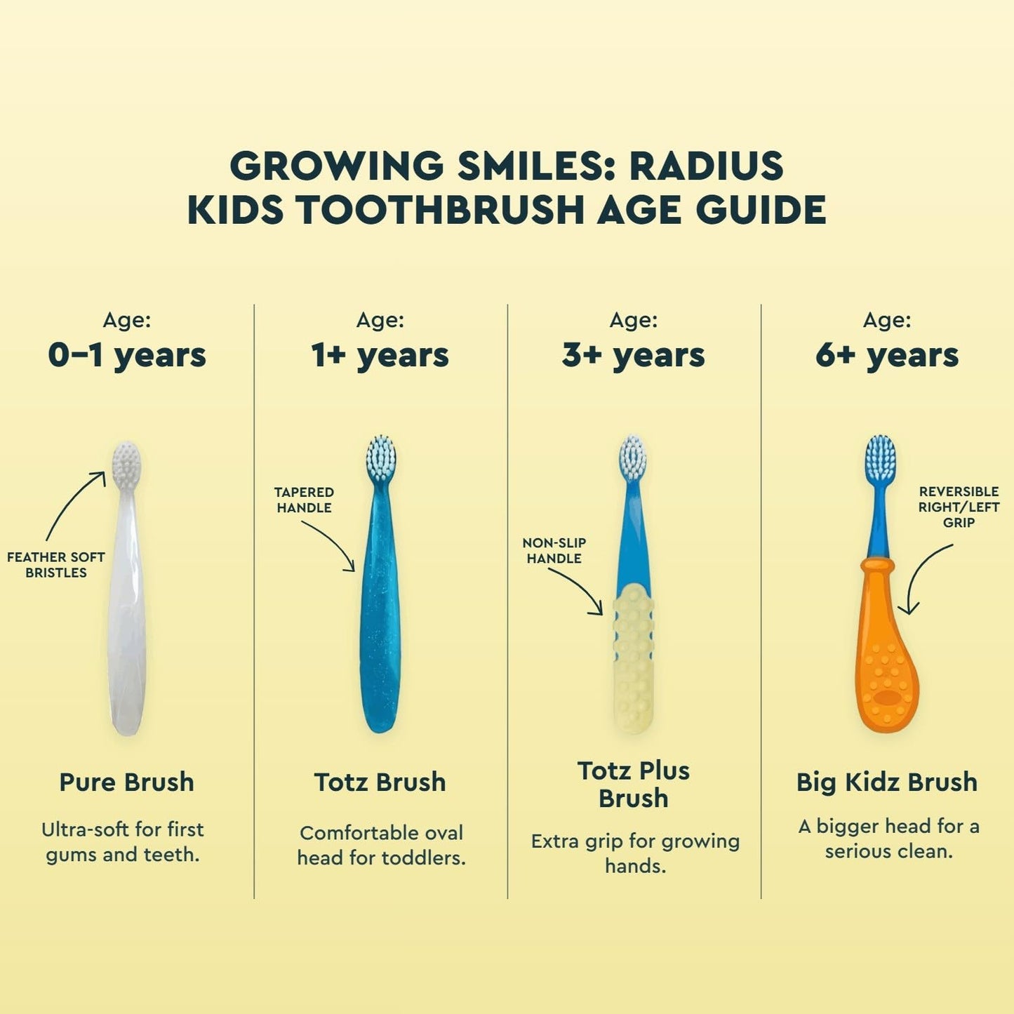 RADIUS Totz Toothbrush Extra Soft Brush BPA Free & ADA Accepted Designed for Delicate Teeth & Gums for Children 18 Months & Up - Purple Pink Coral - Pack of 3