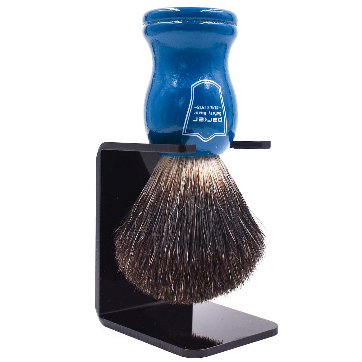 Parker 100% Black Badger Shaving Brush with Blue Wood Handle & Stand – Premium Wet‑Shaving Lather Brush for Men