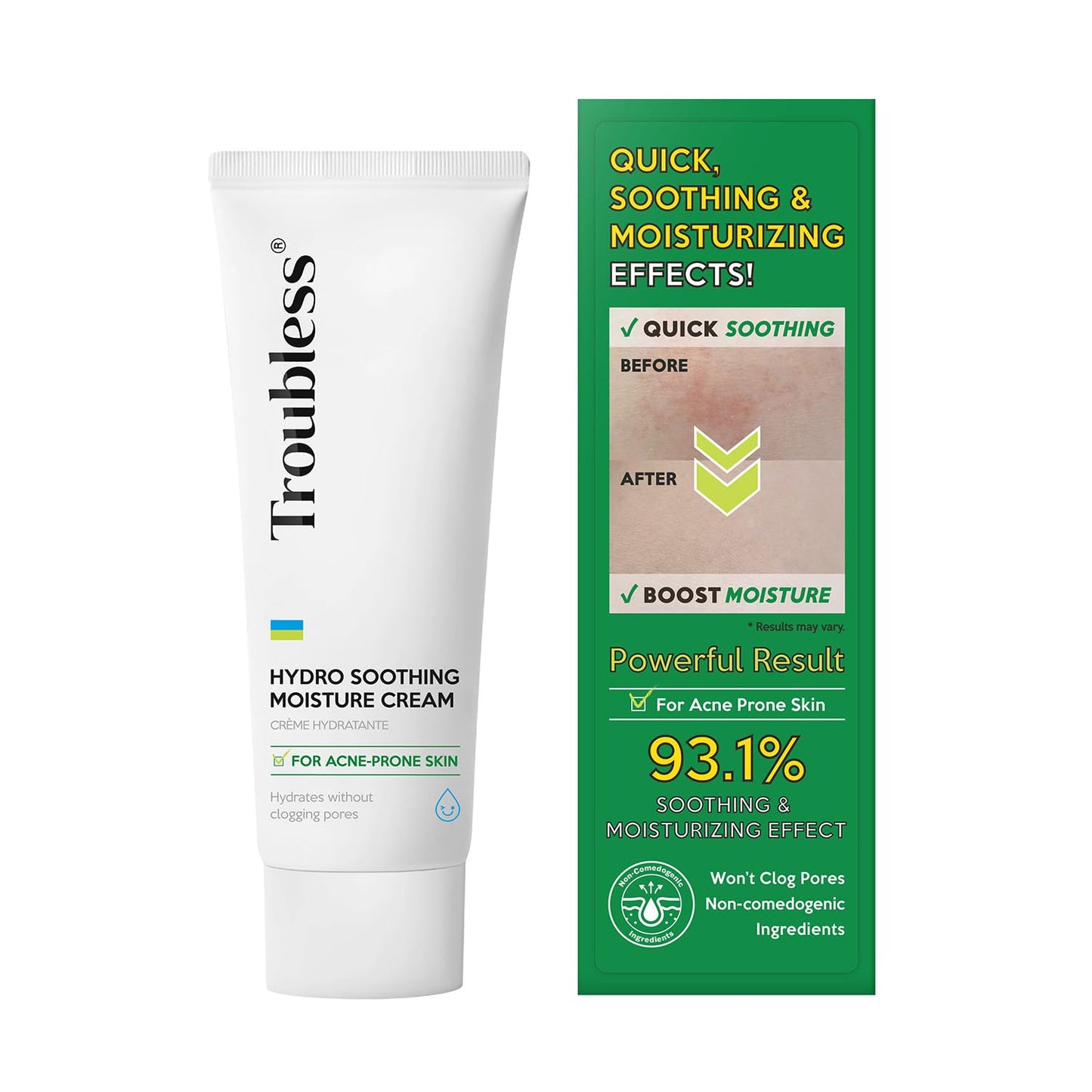 Troubless Hydro Soothing Moisture Cream - Deep Hydration & Skin Barrier Cream for Face w/ 10,000 ppm Panthenol & Tea Tree 4-Terpineol - Soothing & Non-Greasy Face Moisturizer (2.36 fl oz)