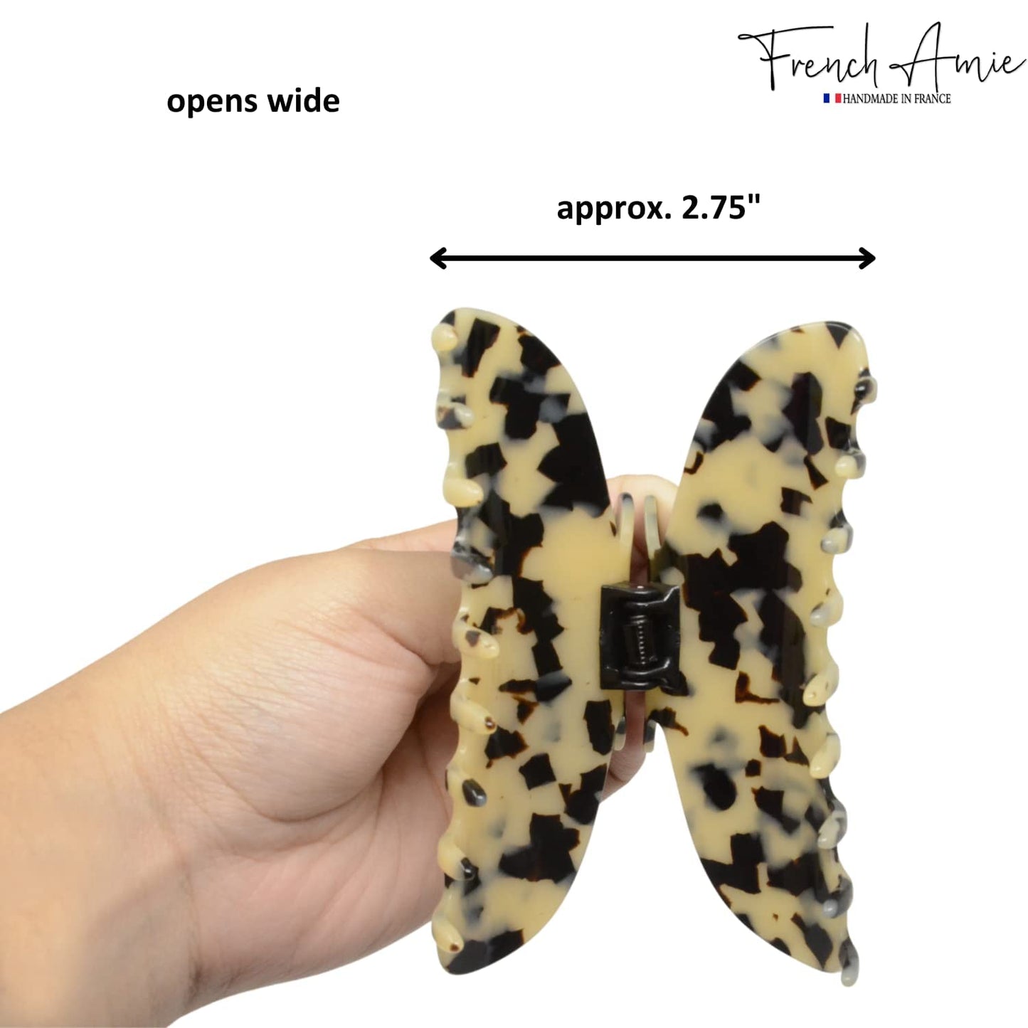 French Amie Large 4 1/4” Handmade Celluloid Interlocking Strong Hold No Slip Grip Jaw Hair Claw Clip Clamp Clutcher for Women and Girls, Made in France (White Tokyo)