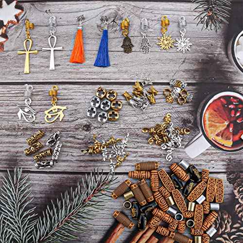 110PCS Retro Metal Dreadlock Accessories Hair Tube Beads Wooden-Like Beads Handmade DIY Tassel Hair Decoration Hair Jewelry for Locs Braids Men Women Hip-Hop Style