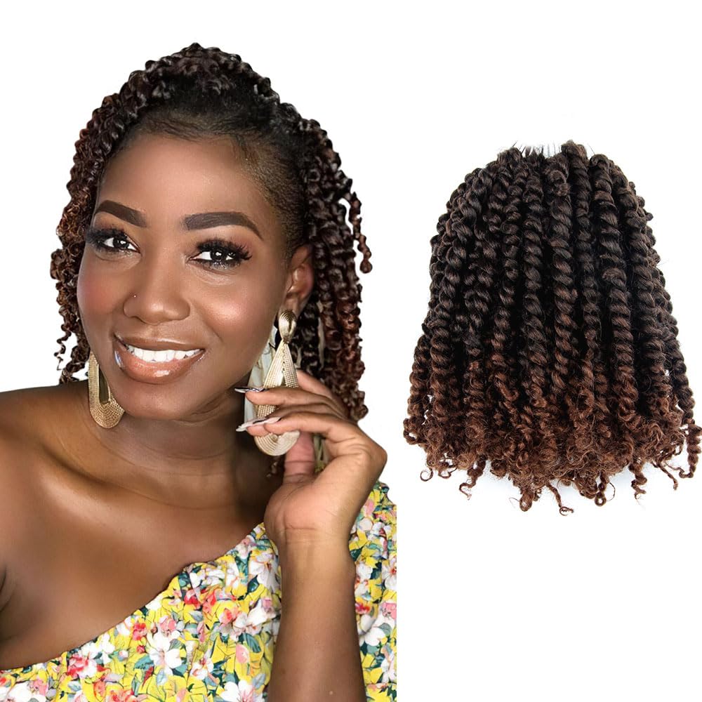 Niseyo 6 Inch Passion Twist Hair Pre-twisted 8 Packs Pre-looped Crochet Passion Twist Crochet Hair Short Braids (T30, Ombre Medium Dark Brown)
