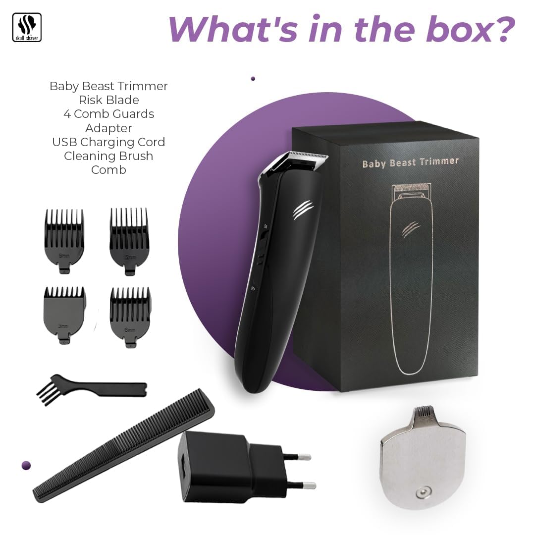 Skull Shaver Baby Beast Trimmer - Ultimate Cordless Hair & Beard Grooming Tool - Precision Steel Blades - USB Rechargeable - 4 Combs - Travel-Friendly