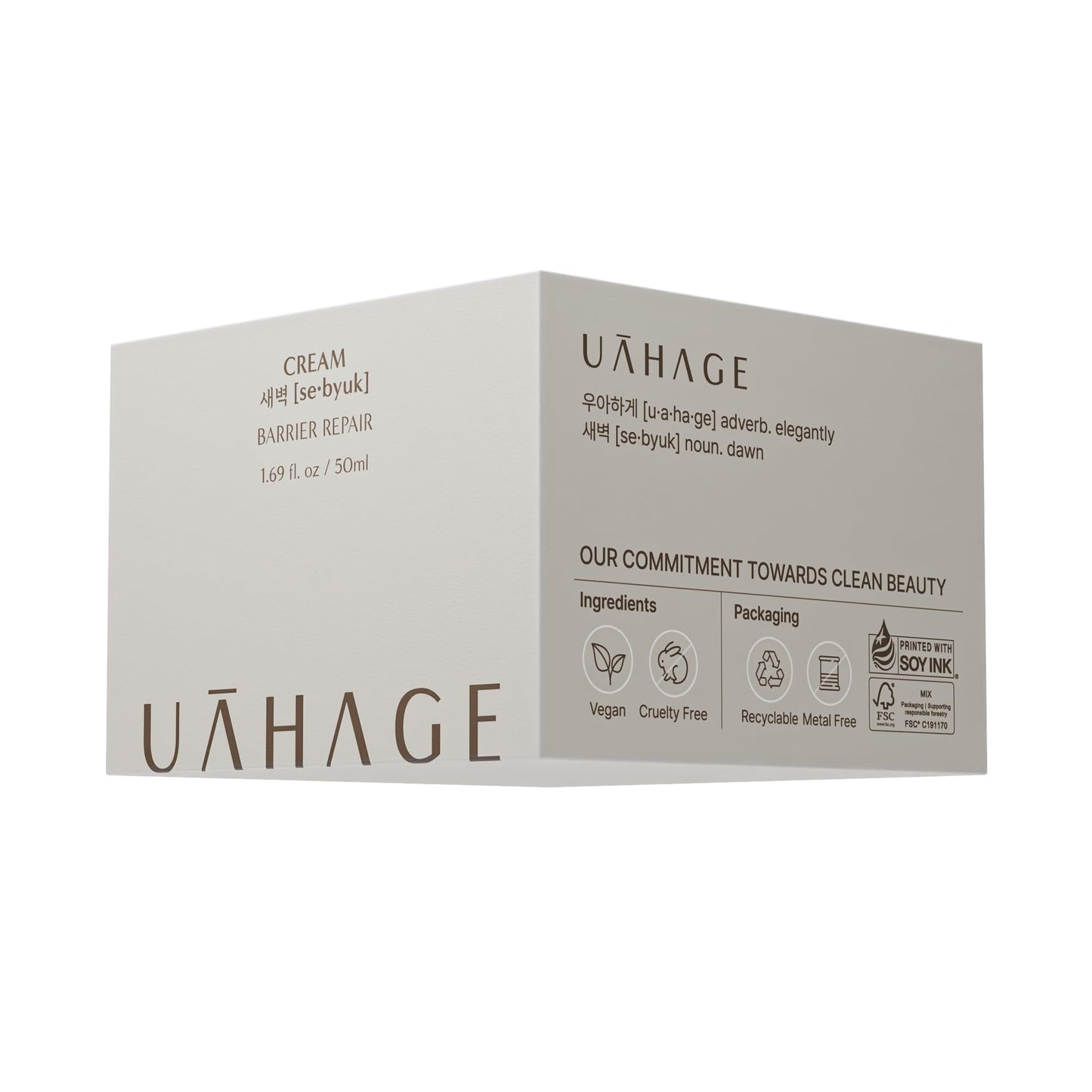 UAHAGE Sebyuk Cream Barrier Repair - Long-Lasting Hydration, Vegan Korean Skincare with Ceramide, Cholesterol, Shea Butter, Niacinamide, Panthenol, Squalane (50ml / 1.69 fl.oz)