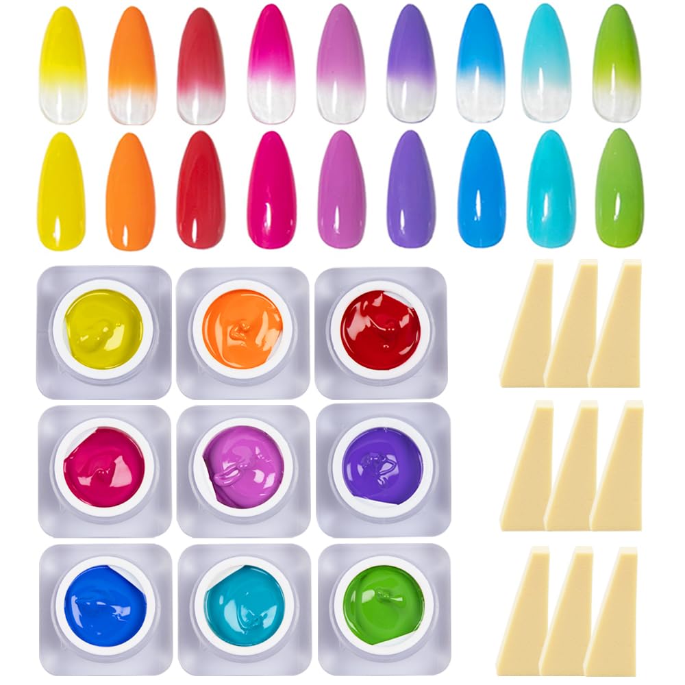 MOEPAK 9 Color Pat Painting Gel Nail Polish Set - Ombre Aura Nail Art Gel Paint for Salon Manicure with Sponges