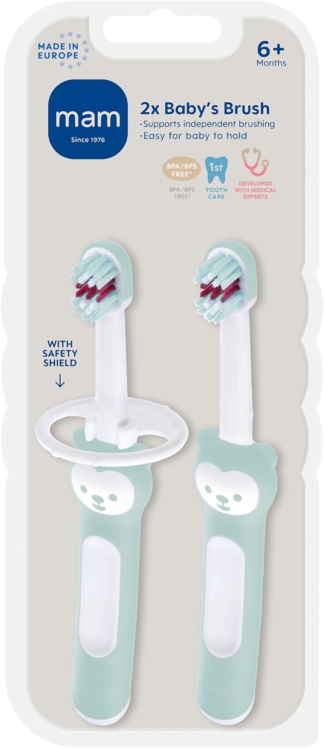 MAM Baby Toothbrush - Extra Soft Training Brush for Infants 6+ Months | Safety Shield, Rounded Head, BPA Free
